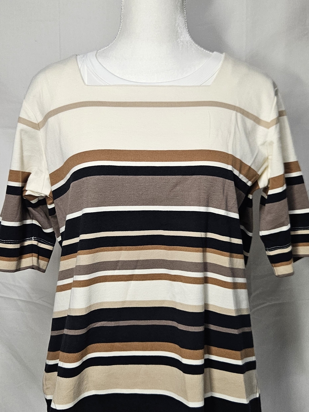 Koret Striped Short Sleeve Tee in Cream, Tan and Black - Picture 1 of 6